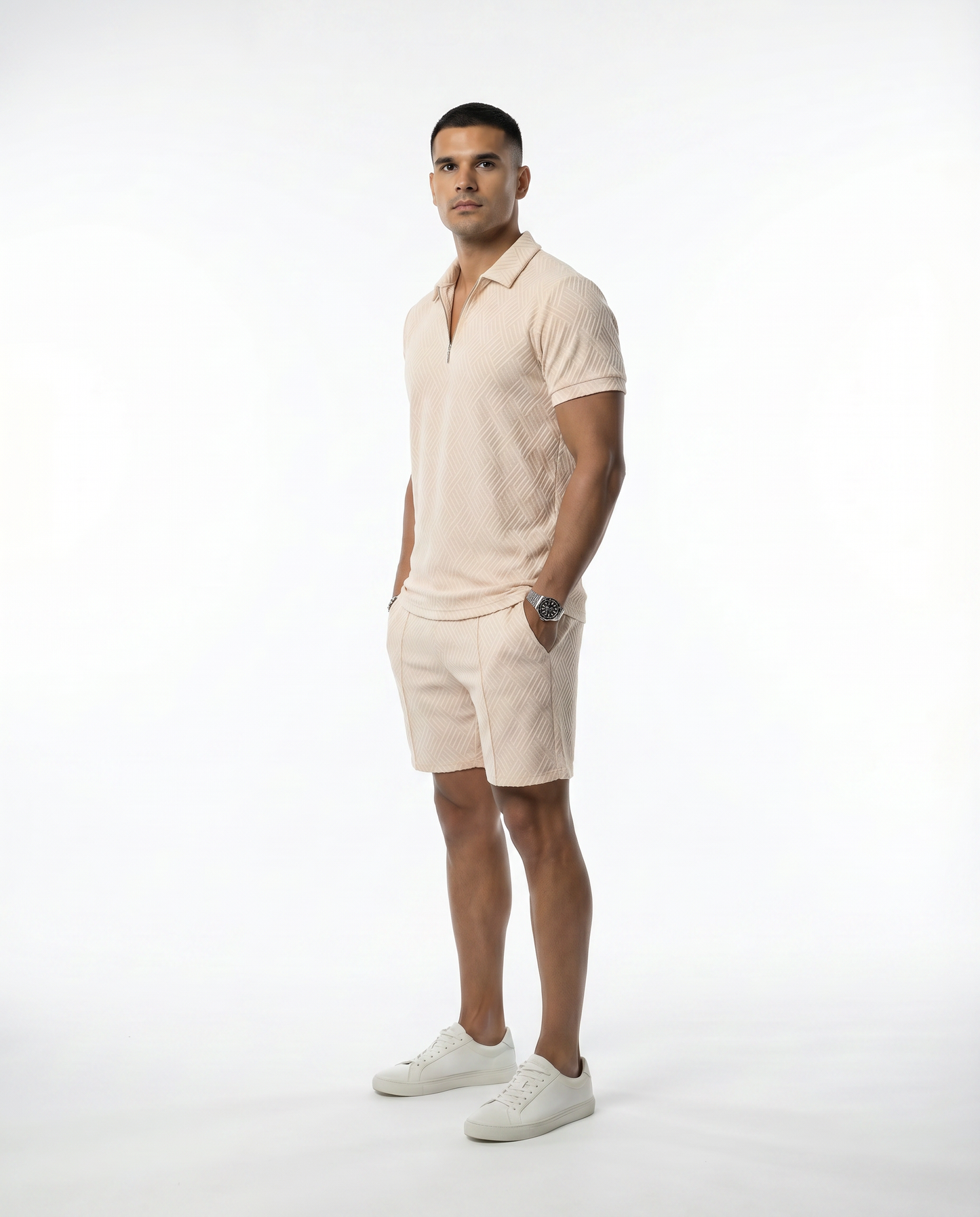 Como Textured Zip Polo Set