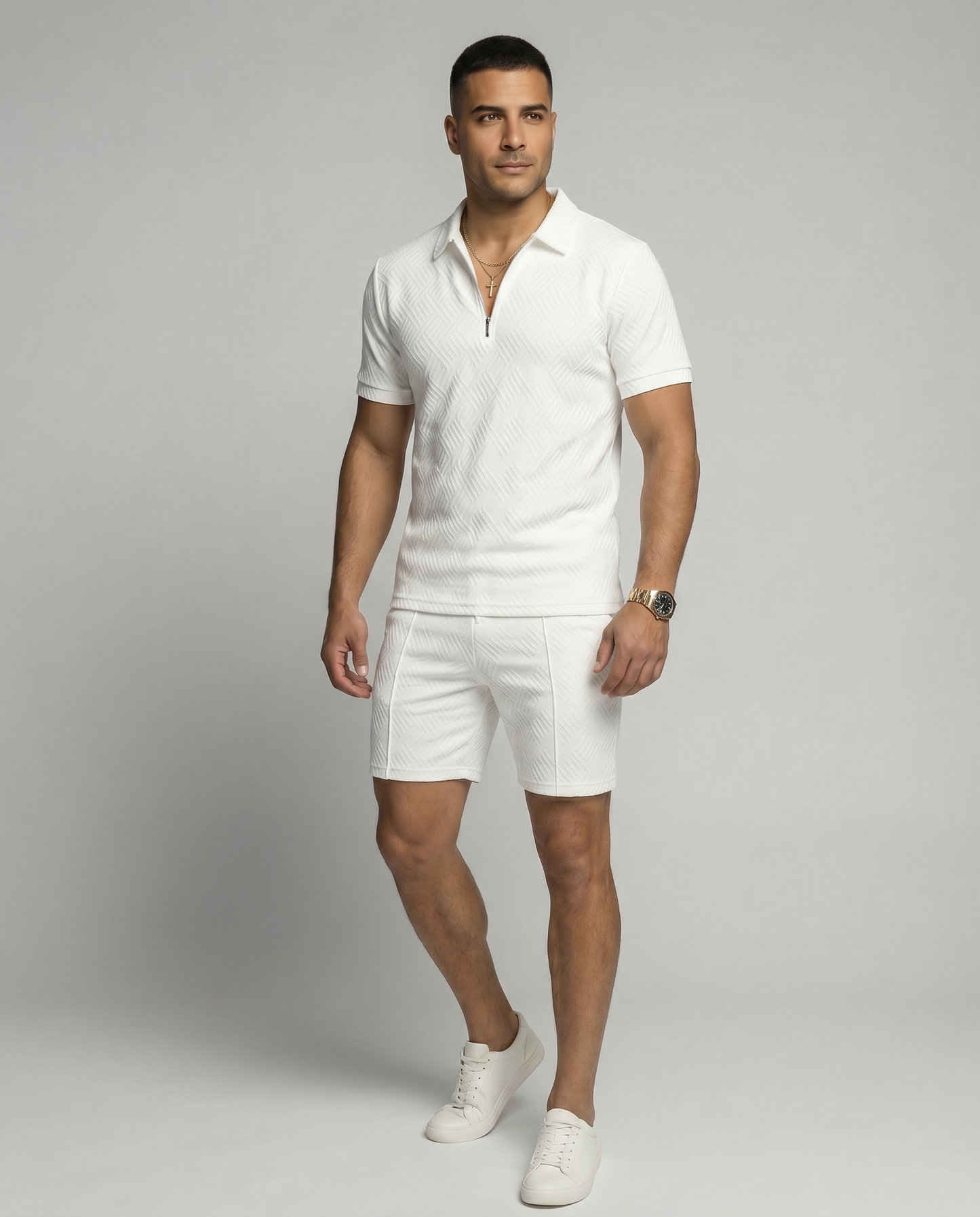 Como Textured Zip Polo Set
