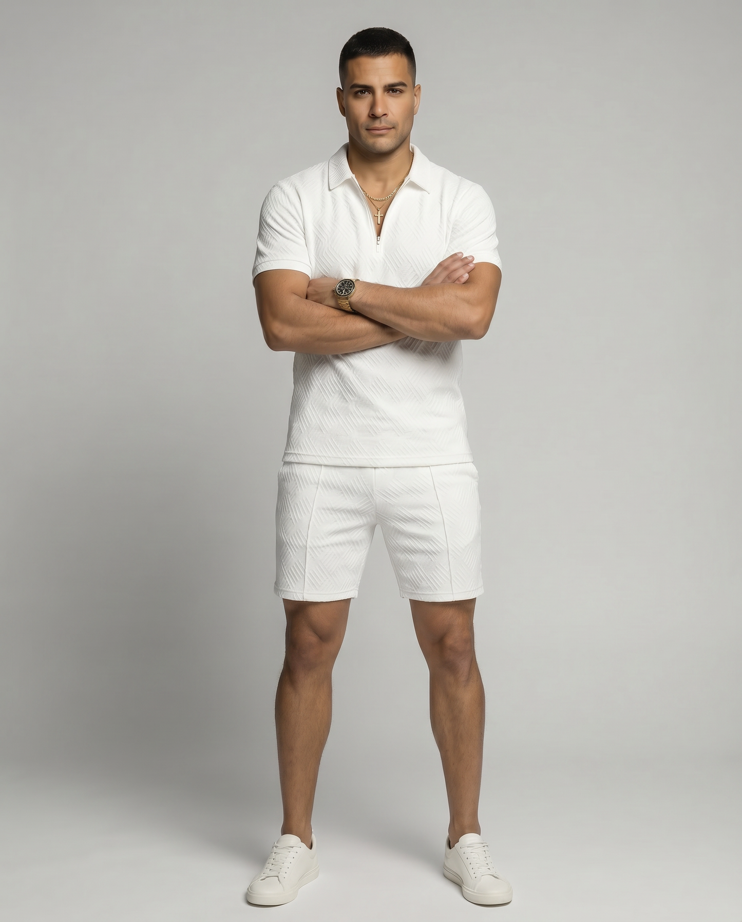 Como Textured Zip Polo Set