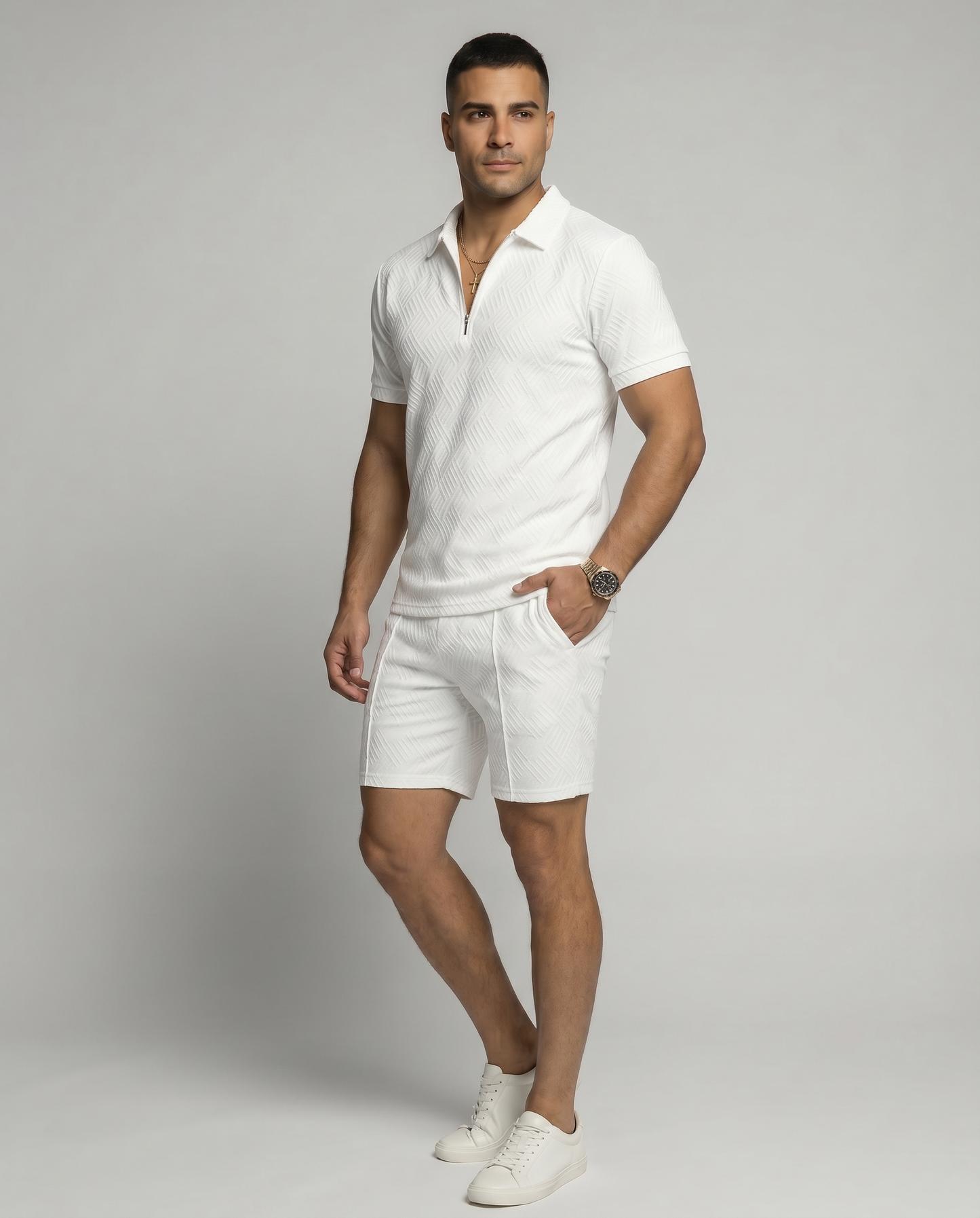 Como Textured Zip Polo Set