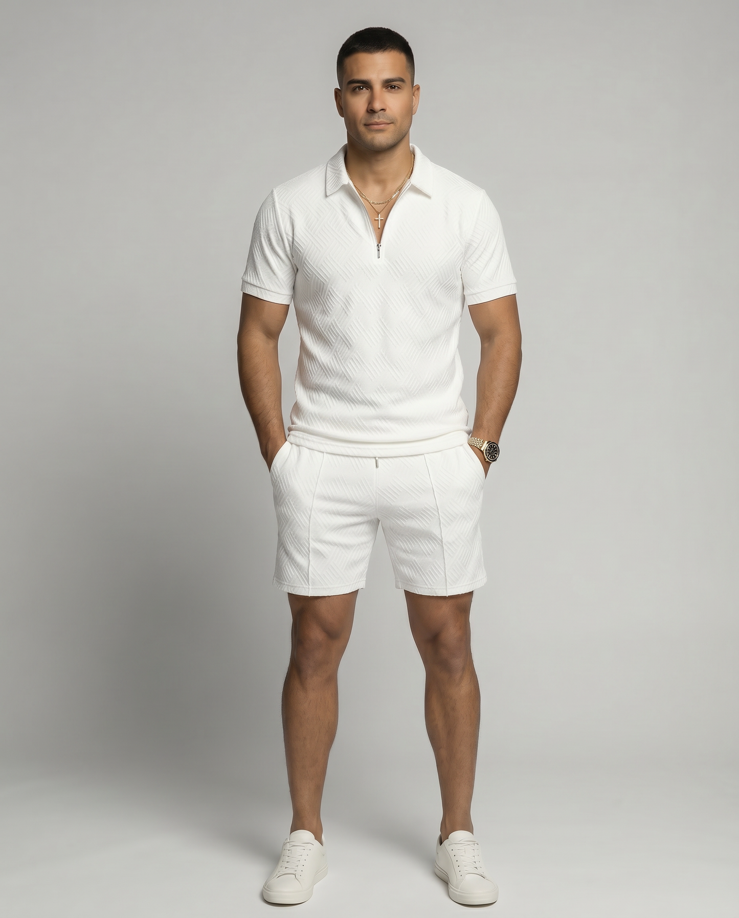 Como Textured Zip Polo Set
