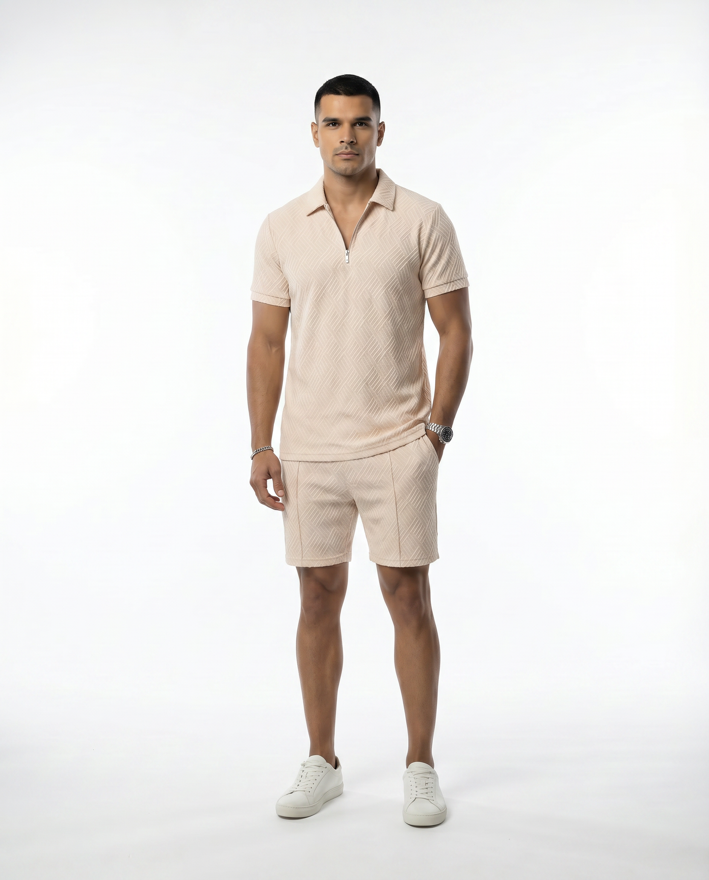 Como Textured Zip Polo Set