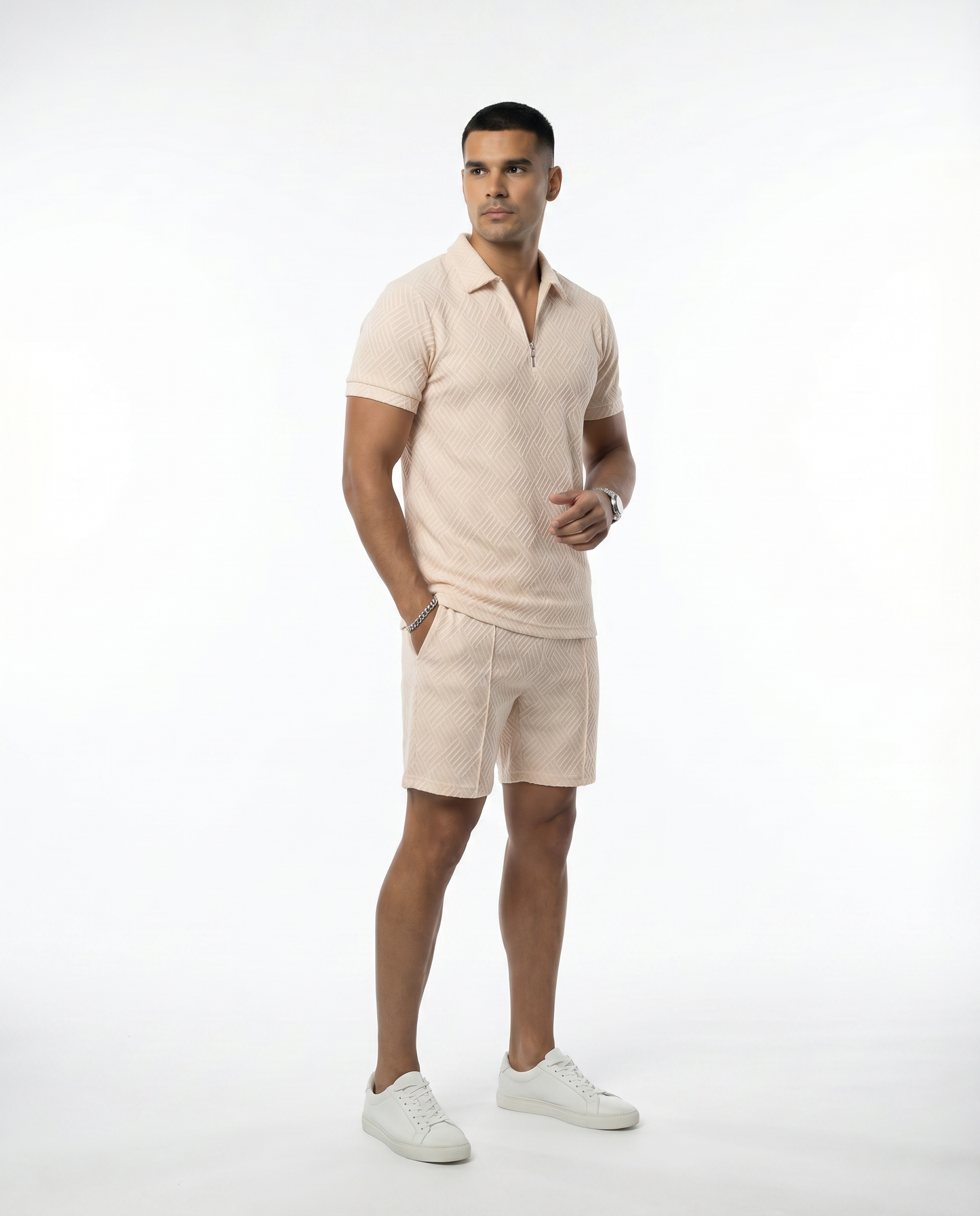 Como Textured Zip Polo Set