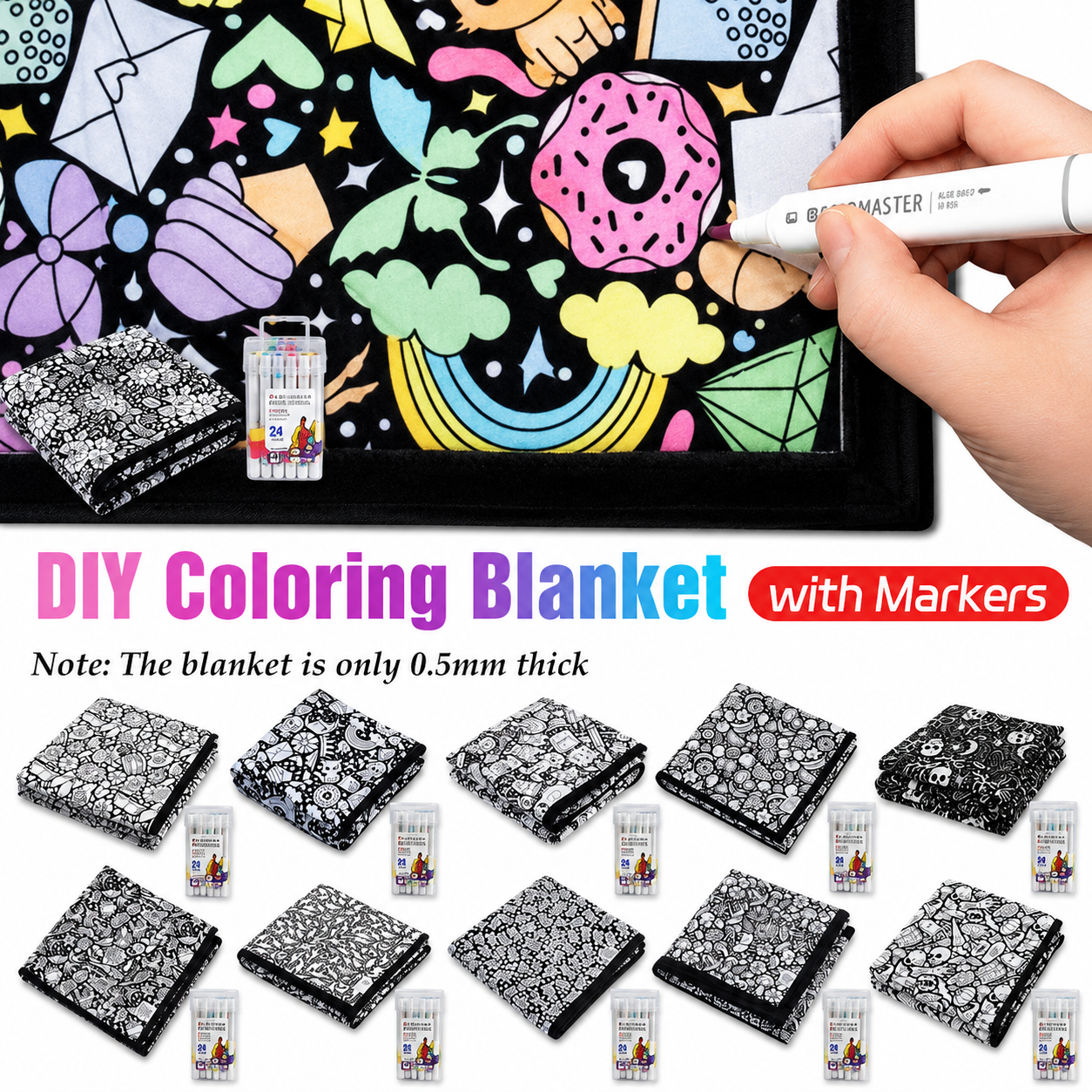 Fuzzy Velvet Coloring Blanket with 24 Markers