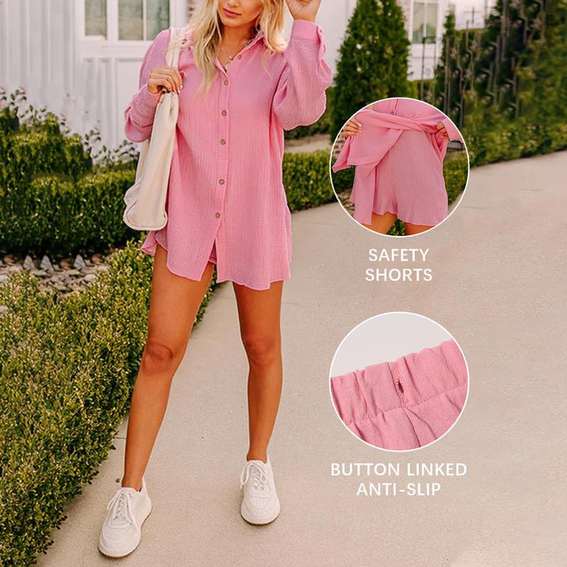 Women's Shirt And Shorts Set Made Of Chiffon Fabric