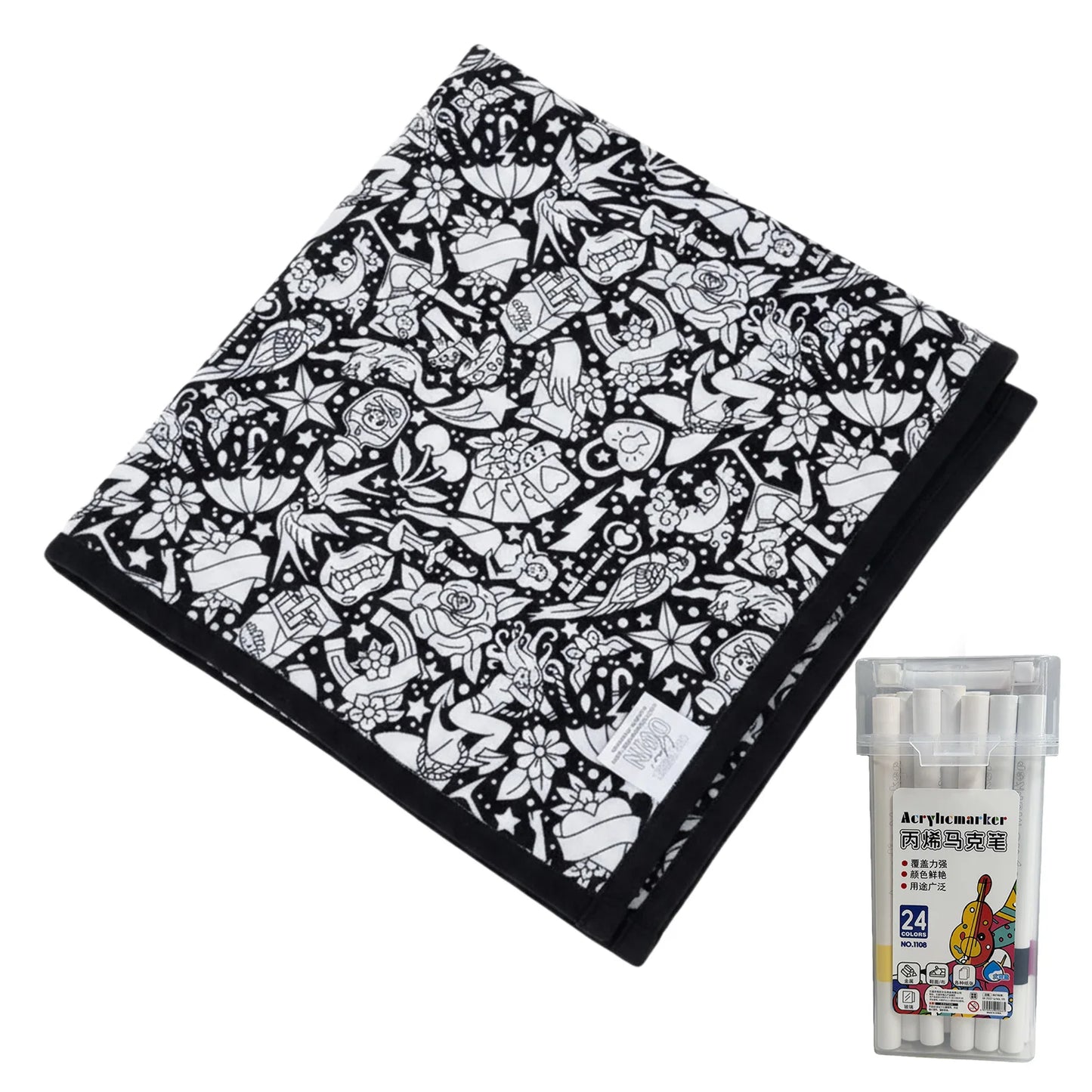 Fuzzy Velvet Coloring Blanket with 24 Markers