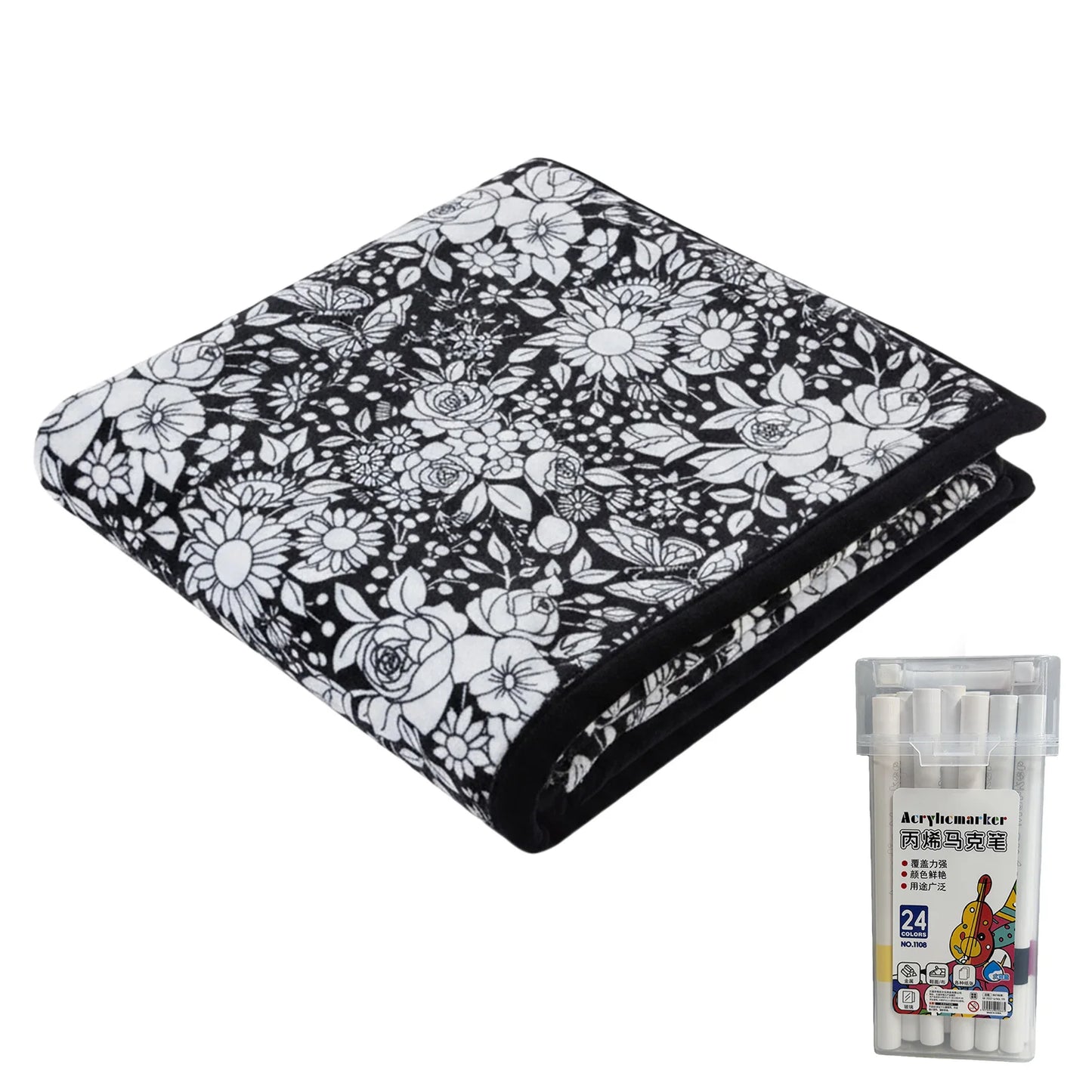 Fuzzy Velvet Coloring Blanket with 24 Markers