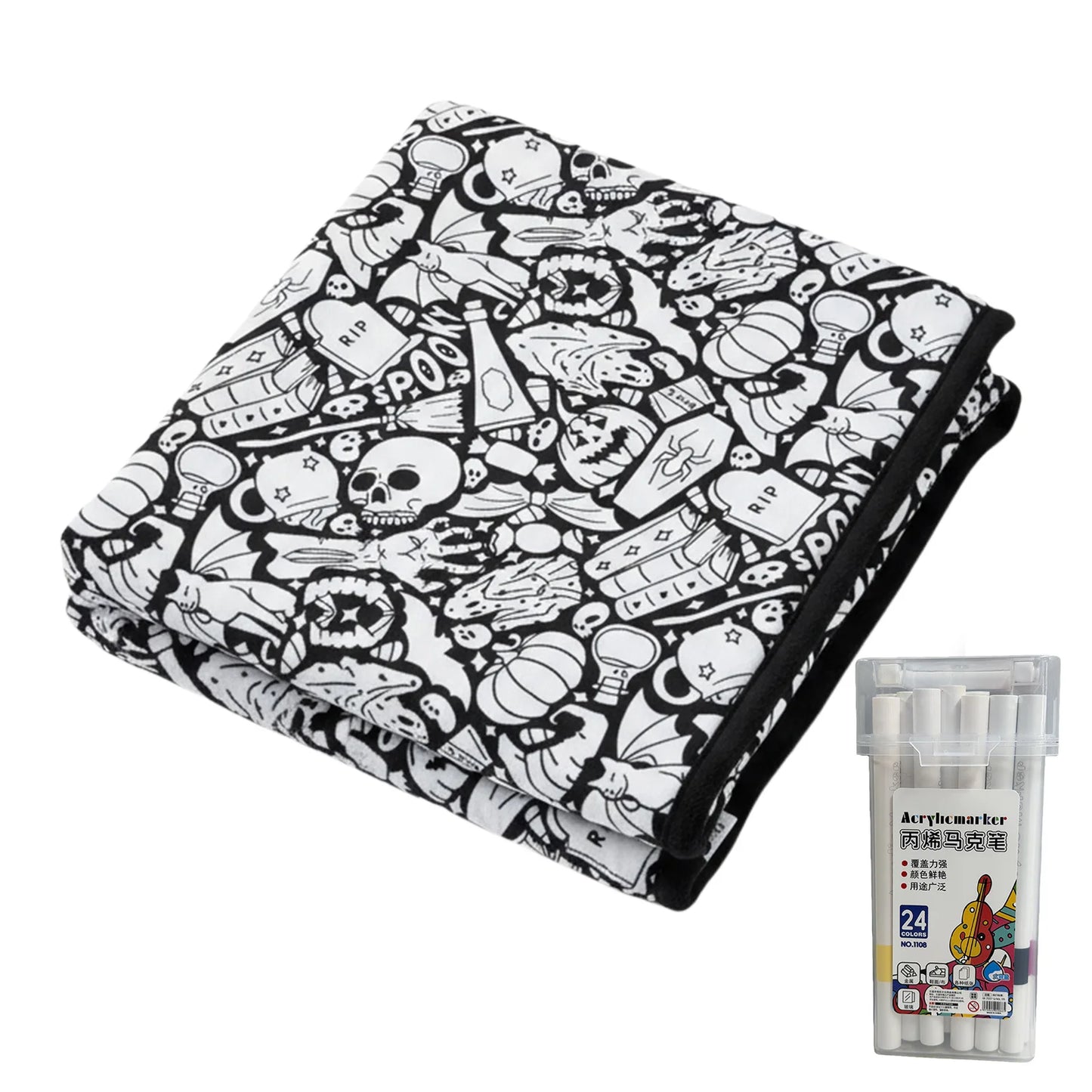 Fuzzy Velvet Coloring Blanket with 24 Markers