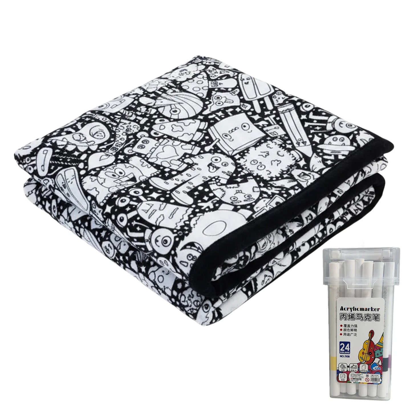 Fuzzy Velvet Coloring Blanket with 24 Markers